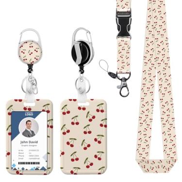 Imagem de Porta-crachá de identificação com cordão de carretel retrátil cereja para crachás de identificação, clipes engraçados, enfermeira, professor, escritório, presente de estudante