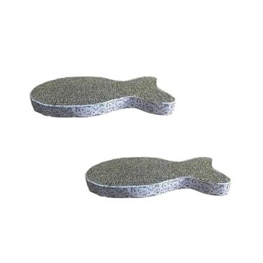 Imagem de 2 peças de tábua de arranhar para gatos, texturas premium de papelão, antiarranhões, alívio de estresse, peixe indeformável, placa autoadesiva para arranhar, 71 x 38 x 2,5 cm