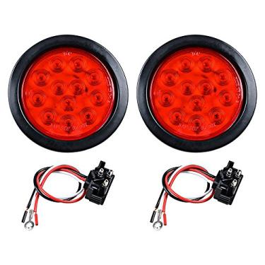 Imagem de Astra Depot Kit de plugue de fiação de borracha redondo de 10 cm com 12 LEDs para caminhão RV Trailer (Pacote com 2, lente vermelha - luz vermelha)