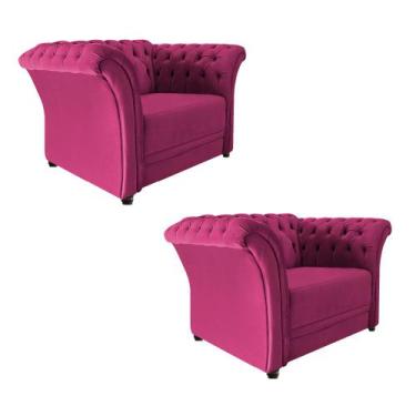 Imagem de Kit 02 Poltronas Decorativas Chesterfield Sofia Suede Pink - Doce Sonh