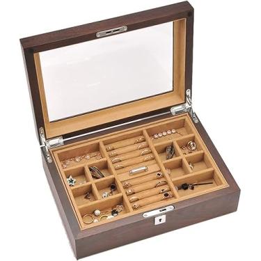 Imagem de Grande caixa de joias de madeira, colar de madeira, brinco, organizador de relógio, caixa organizadora de joias (A)