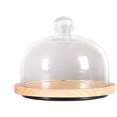 Imagem de Suporte de bolo bandeja de exibição de sobremesa conjunto de formas de bolo doméstico prato de madeira tampa de queijo tampa de vidro prato de sobremesa restaurante festa sobremesa bolo suporte para