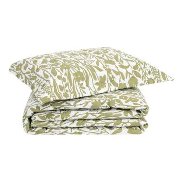 Imagem de Jogo Cobre-Leito Floral Artsy Verde Oliveira 200 Fios Casal - Westwing