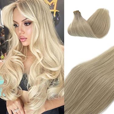 Imagem de Extensões de cabelo humano com fita adesiva para mulheres, extensões de cabelo branco liso sedoso de 45,7 cm, 20 peças, pacote com 50 g/pacote de trama de pele sem costura, fita adesiva invisível em