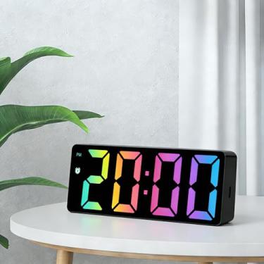 Imagem de Relógio inteligente LED despertador digital de cabeceira - Relógio de mesa eletrônico de mesa com função soneca e design alimentado por USB (concha preta, superfície preta, luzes coloridas)