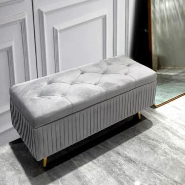 Imagem de Bancos de entrada modernos com almofada, banco de cama de quarto com armazenamento, banco de armazenamento de sala de estar, banco de sapato de porta frontal com armazenamento, banco de assento de