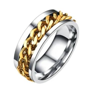 Imagem de Anel Giratório Unissex De Aço Titânio Com Corrente E Abridor De Garraf