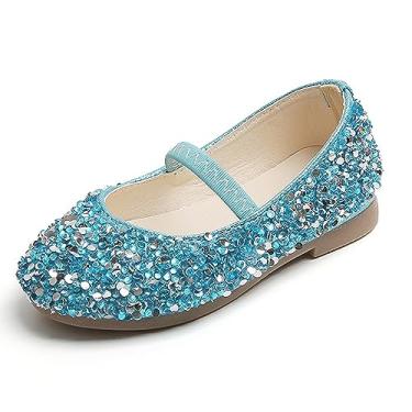 Imagem de MNSZCN Sapatos de princesa para meninas, com glitter, dança, festa, cosplay, sapatilhas, florista, vestido de casamento para crianças pequenas, Azul, 8.5 Toddler