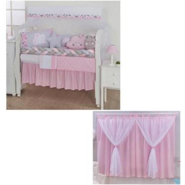 Imagem de Kit Berço 12pçs Trança Nuvem + Cortina 2 Metros Voal - BIA BABY ENXOVA