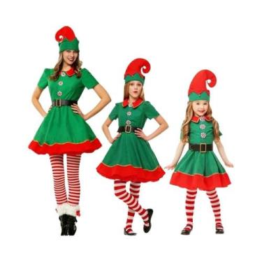 Imagem de Conjunto De Fantasia De Elfo Verde Papai Noel Para Crianças E Adultos 