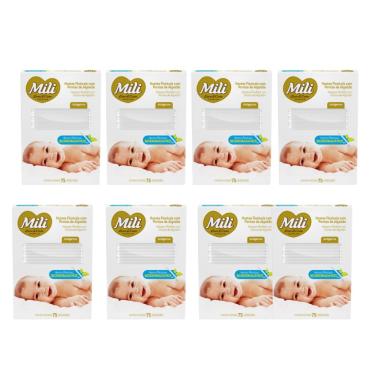 Imagem de Cotonete Hastes Flexiveis 8 caixas c/ 75 Biodegradável  MILI (Total: 600 hastes)