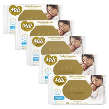 Imagem de Lenço Umedecido  Mili Love &amp; Care  5 Pacotes c/100 (total 500  Toalhinhas )super macias, sem álcool, sem parabenos