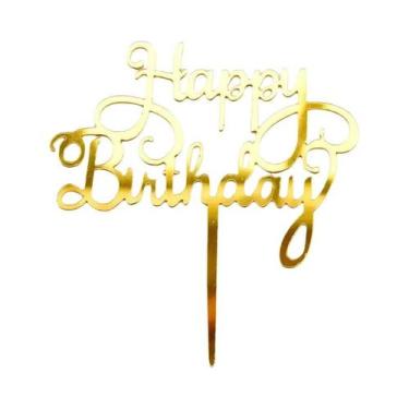 Imagem de Topo De Bolo De Acrílico Preto 'Feliz Aniversário' 14cm, 1020 Peças, D