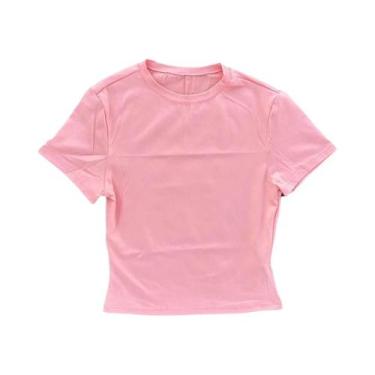 Imagem de Camiseta De Yoga Feminina De Cor Sólida, Manga Curta, Macia, Respiráve