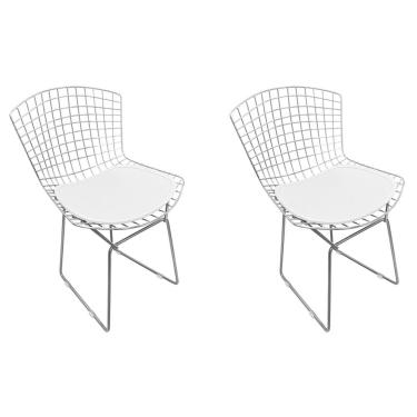 Imagem de Kit 2 Cadeiras Bertoia Cromada Com Assento Sintético Branco