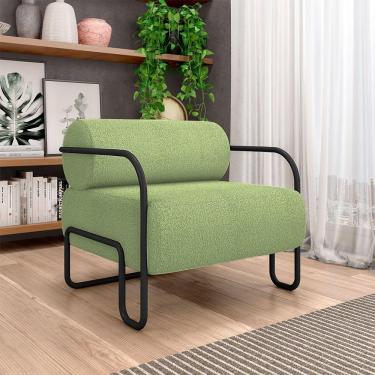 Imagem de Poltrona Decorativa Sala De Estar Polatsk Base Industrial De Ferro Bouclê Verde Oliva G33
