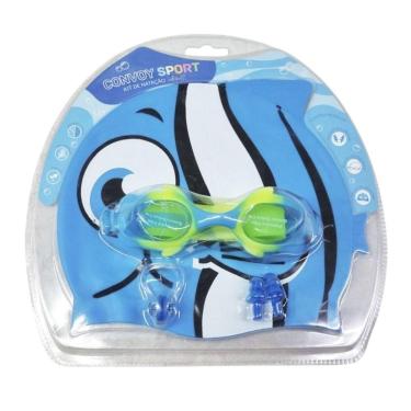 Imagem de Kit Natação Convoy Óculos + Touca + Protetor Ouvido e Nariz Infantil - Azul Único-Unissex