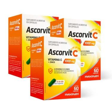 Imagem de Kit 3 AscorVit C 1000mg Vitamina C + Zinco 60 Cápsulas Maxinutri