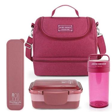 Imagem de Kit Bolsa Térmica Pote Marmita 950ml Garrafa 550ml E Porta Talheres Joy Vinho