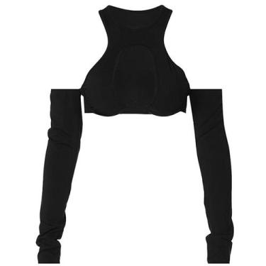 Imagem de Top Corset Preto Com Recortes Y2K Sexy De Verão Com Manga Longa Para M
