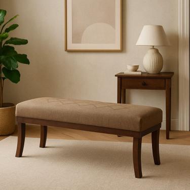 Imagem de Puff para Sala de Estar 140cm Pés Imbuia Linho Theo Marrom