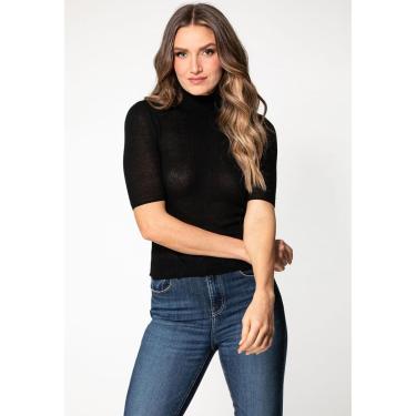 Imagem de Blusa de Tricot Rib Gola Alta Preto-Feminino
