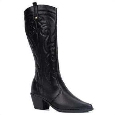 Imagem de Bota Feminina Texana Cano Alto Western Bordada Com Bico Fino-Feminino