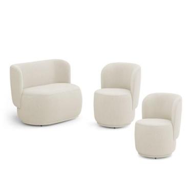 Imagem de Kit 02 Poltronas e 01 Namoradeira Orgânica Molly Bouclê Bege - Abmaza