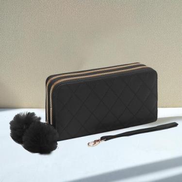 Imagem de Carteira feminina com 2 zíper grande lt665 - oem, Preto, Lt665