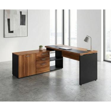 Imagem de Escrivaninha Diretor em L com Tampo Extensível 170cm com Armário e Gav