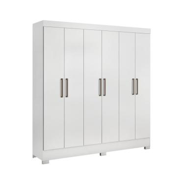 Imagem de Guarda Roupa Casal Prático 6 Portas Articulada 3 Gavetas MDP Branco Demóbile