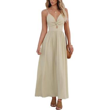 Imagem de Vestido maxi feminino CUPSHE, decote em V, sem mangas, alças ajustávei
