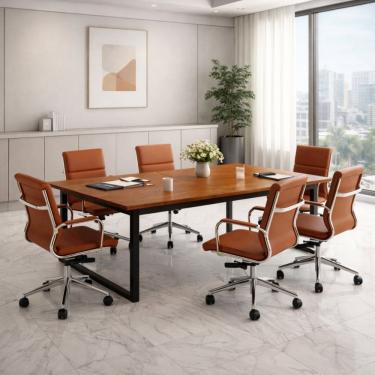 Imagem de Mesa De Reunião Escritório Escrivaninha Industrial Tampo 190cm Base Ferro