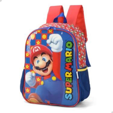 Imagem de Mochila Escolar, Infantil, Super Mario Bros, G, Vermelha, Luxcel
