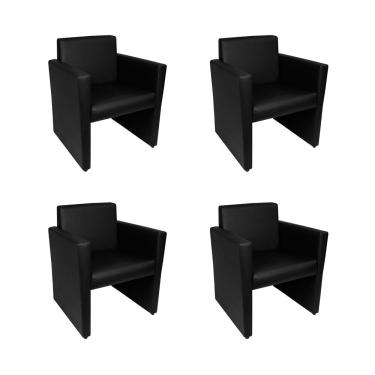 Imagem de Kit 4 Poltronas Nina Slim 1 Lugar Couro Sintético Preto Rud House
