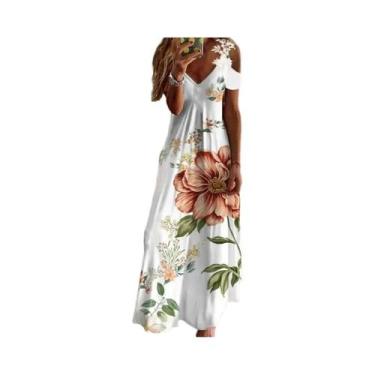 Imagem de Vestido Casual Longo Sem Mangas De Renda Branca Estampado Para Mulhere