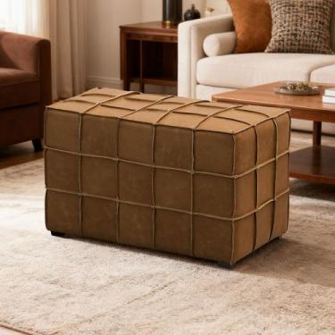 Imagem de Puff Decorativo Retangular Para Sala Living 70cm Sirah L06 Couro Camel