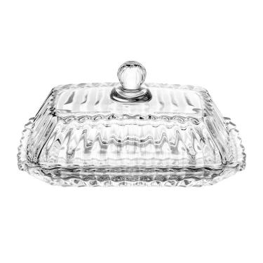 Imagem de Manteigueira Retangular Império Cristal para Servir Manteiga em Cristal com Tampa Decorativa para Mesa Transparente