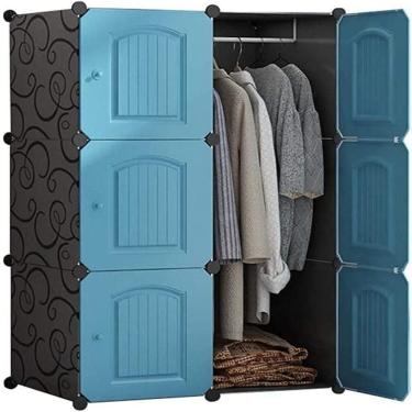 Imagem de Guarda Roupa Armario Cabideiro Portatil 6907 6 Portas de Abrir Organizador Modular Azul...