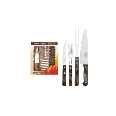 Imagem de Kit para Churrasco Polywood com Facas e Garfos em Aço Inox Cabos de Madeira Tratada Mar...