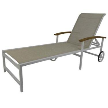 Imagem de Espreguiçadeira de Piscina Tela Sling com Braços de Madeira e Rodas - 