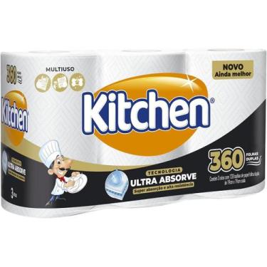 Imagem de Papel toalha kitchen folha dupla pacote 3 rolos com 120 folhas