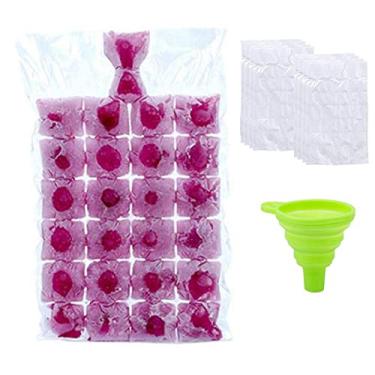 Imagem de Sacos de cubo de gelo descartáveis, bandejas de molde de cubo de gelo empilháveis de fácil liberação, máquina de congelamento com vedação automática, saco de refrigeração para coquetel, 100 sacos (transparente, com 1 funil)