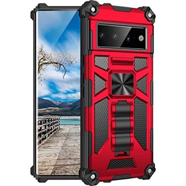 Imagem de ZiEuooo Capa de telefone rígida PC + TPU macio à prova de choque, suporte invisível de metal magnético para Google Pixel 7 6 Pro 7 6 6A, capa traseira de proteção total (vermelho, Pixel 6 Pro)