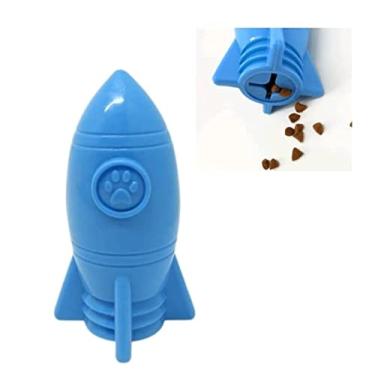 Imagem de Brinquedo Foguete Para Cães Cachorro Animais Pet Com Dispenser Para Petiscos Ração Cor Azul