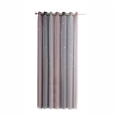 Imagem de Tingpai Co nas em estrela Co nas em bla out pa crianças Quarto de meninas pa meninas Sala de estar Co nas de janela coloridas de duas camadas com estrela, 1 painel (53 "W x 95" L ， cinza)