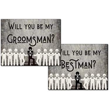 Imagem de Will You Be My Groomsman? Will You Be My Best Man? Pacote com 10 envelopes para cartões de noivado | padrinhos, casamento, casamento, casamento, noivado, rústico, cinza escuro, vintage, cartão premium