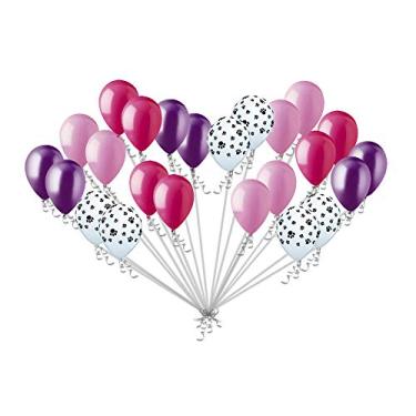 Imagem de Balões de festa de látex inspirados em cachorrinho de pata rosa roxo 24 peças aniversário menino menina cachorro