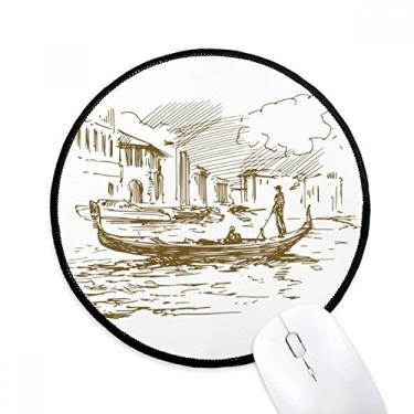 Imagem de DIYthinker River Boat Landmark Sketch Landscape Mouse Pad Desktop Office Tapete Redondo para Computador