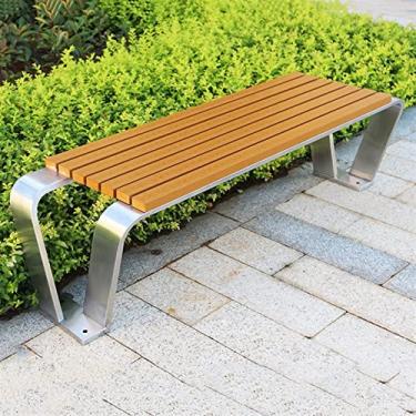 Imagem de KIZQYN Banco de jardim design de prancha contemporâneo banco de jantar ao ar livre 59/63 polegadas banco de aço inoxidável banco de madeira de plástico ao ar livre bancos de lazer assento de lazer bancos ao ar livre (tamanho: B)